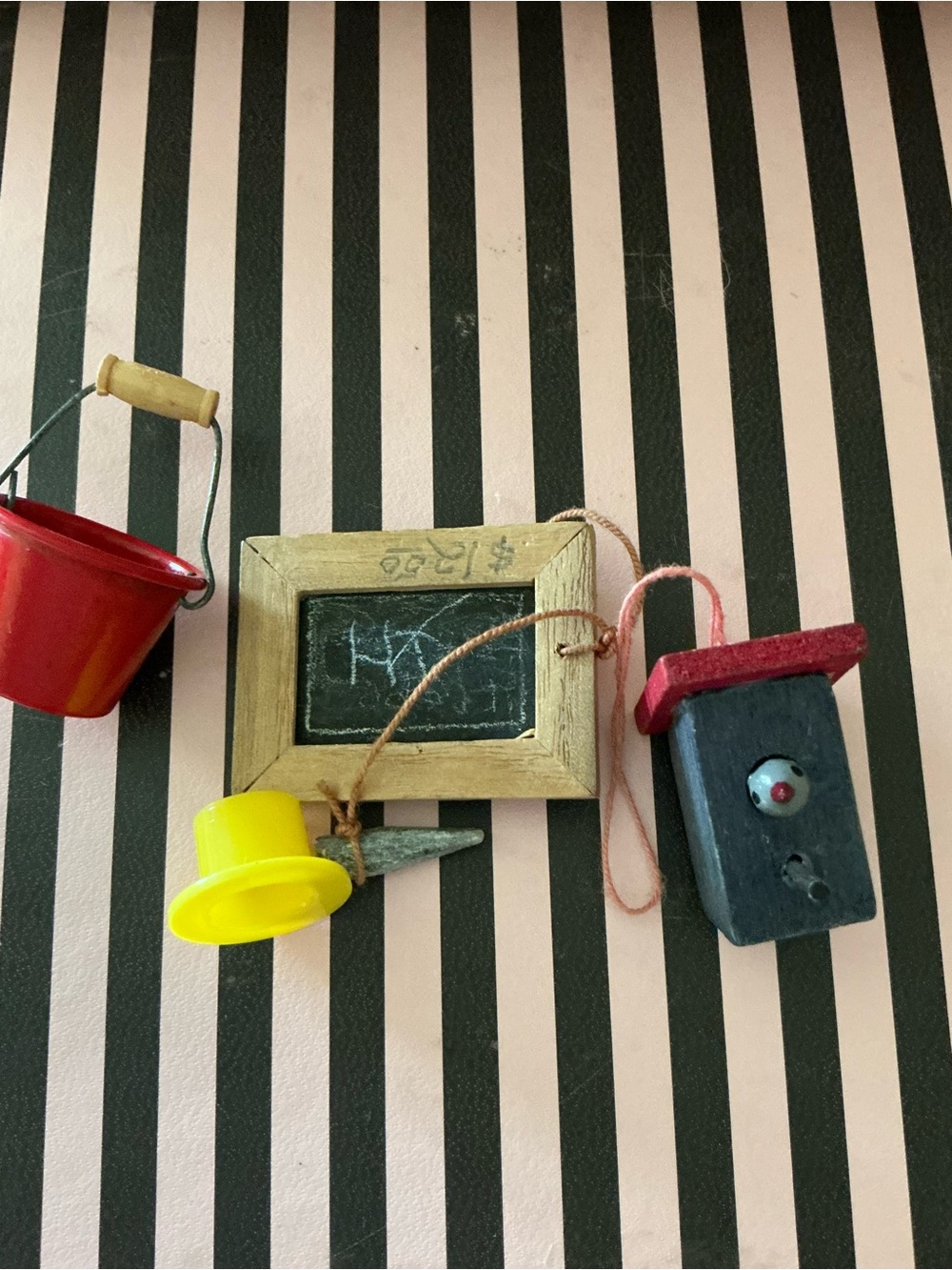Vintage Wooden Toy Chalkboard & Accessories - Red, Yellow, Black, Natural Wood